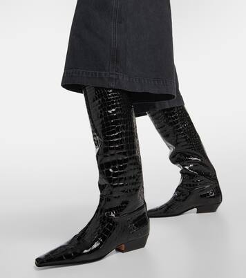 Croc-effect patent leather knee-high boots | Khaite