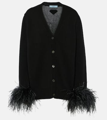 Feather-trimmed cashmere cardigan | Prada