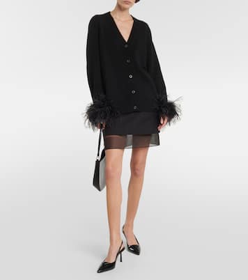 Feather-trimmed cashmere cardigan | Prada