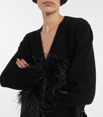 Feather-trimmed cashmere cardigan | Prada