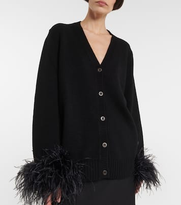 Feather-trimmed cashmere cardigan | Prada