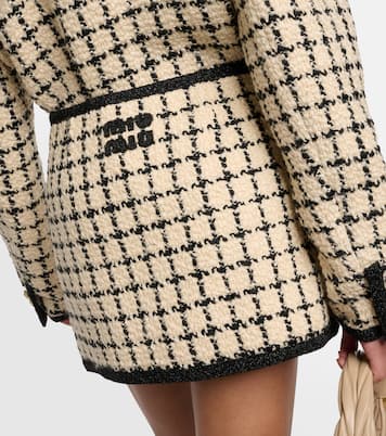 Mini-jupe en laine et coton à carreaux | Miu Miu