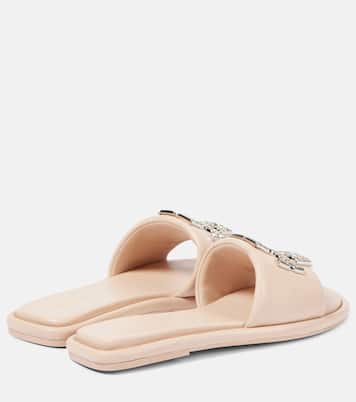 Double T embellished leather slides | Tory Burch