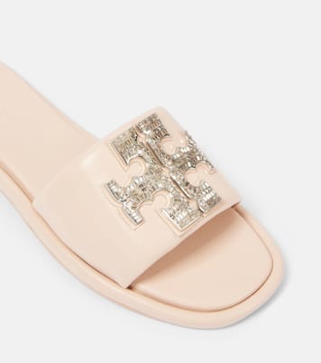 Double T embellished leather slides | Tory Burch