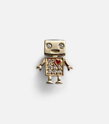 Boucle d'oreille unique Robot en or 14 ct et diamants | Sydney Evan