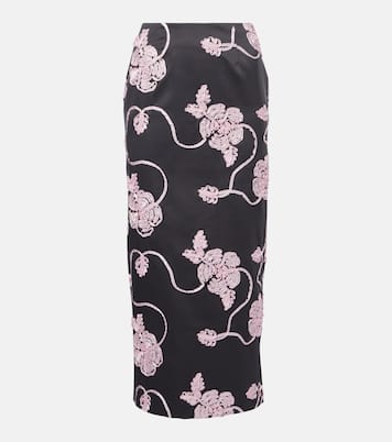Jupe midi en satin à fleurs | Rotate