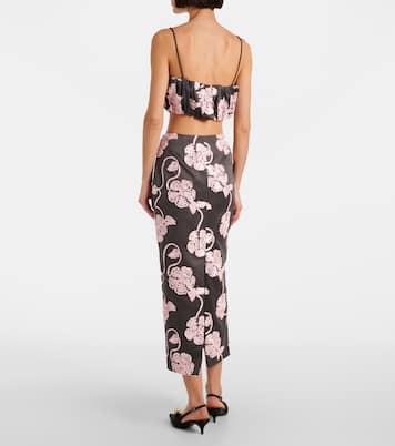Jupe midi en satin à fleurs | Rotate