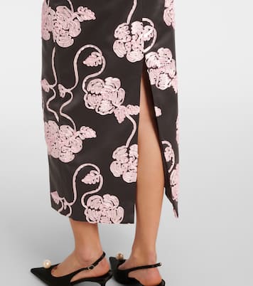 Jupe midi en satin à fleurs | Rotate