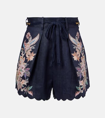 Shorts Rhiannon in lino con ricamo | Zimmermann