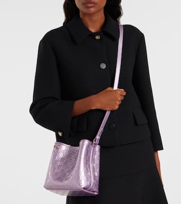 GG Emblem Medium metallic leather bucket bag | Gucci