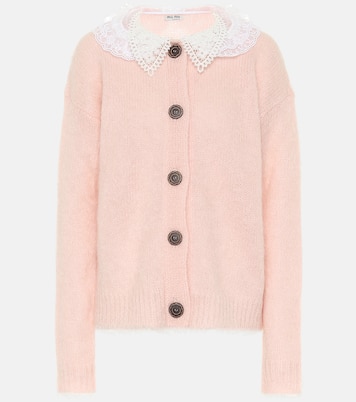 Lace-trimmed mohair-blend cardigan | Miu Miu