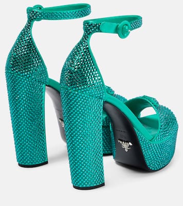 Sandali in raso con plateau e cristalli | Prada