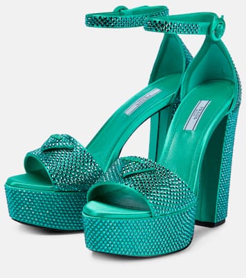 Sandali in raso con plateau e cristalli | Prada