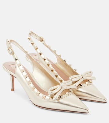 Slingback-Pumps Rockstud 70 aus Metallic-Leder | Valentino Garavani