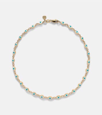 Mini Evil Eye 14kt gold and enamel anklet | Sydney Evan