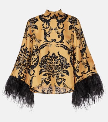 Make An Exit feather-trimmed silk twill top | La DoubleJ