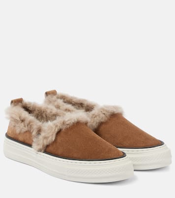 Baskets slip-on en daim et shearling | Brunello Cucinelli