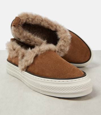 Baskets slip-on en daim et shearling | Brunello Cucinelli