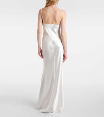 Lace-trimmed satin maxi dress | Self-Portrait