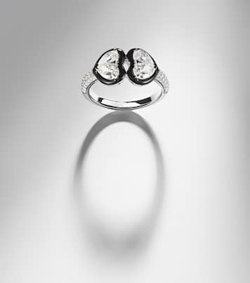 Twin Heart 18kt white gold and enamel ring with diamonds | Kamyen
