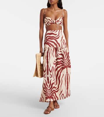Gathered printed linen maxi skirt | Johanna Ortiz