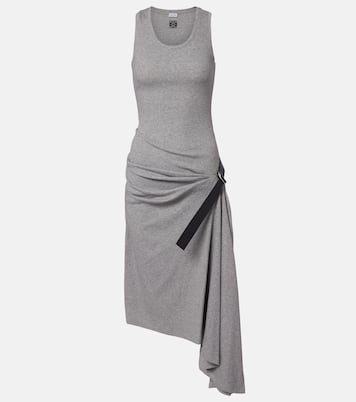 Belted ribbed-knit draped cotton-blend midi dress | Loewe