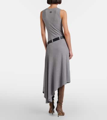 Belted ribbed-knit draped cotton-blend midi dress | Loewe