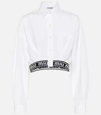 Camicia cropped in cotone con logo | Miu Miu