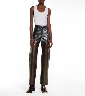 Pantalon droit à taille haute en cuir | Peter Do