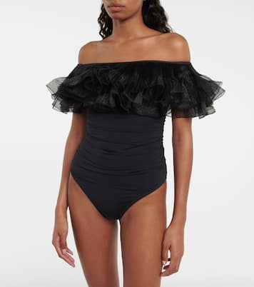 荷叶边饰连体泳衣 | Giambattista Valli