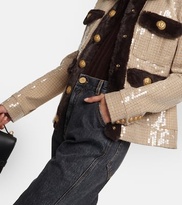 Sequined faux fur-trimmed jacket | Balmain