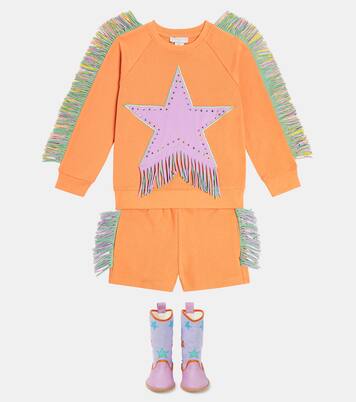 Sudadera de jersey de algodón con flecos | Stella McCartney Kids