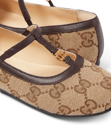 Double G leather-trimmed ballet flats | Gucci Kids