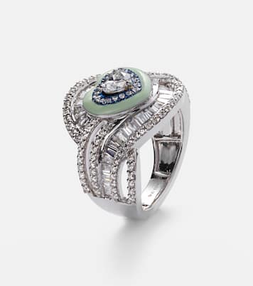 Anello per mignolo in oro bianco 18kt e titanio con diamanti | Kamyen