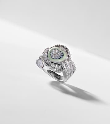Anello per mignolo in oro bianco 18kt e titanio con diamanti | Kamyen