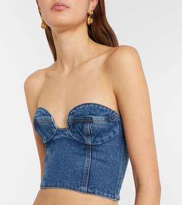Floral-appliqué denim bustier top | Magda Butrym