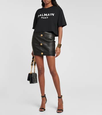Camiseta de algodón cropped con logo | Balmain