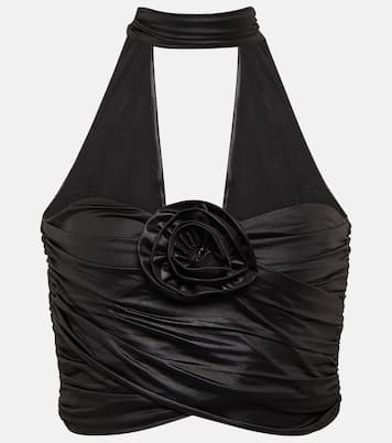Floral-appliqué strapless crop top | Rotate