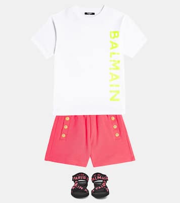 T-shirt in jersey di cotone con logo | Balmain Kids