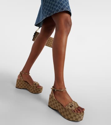 Horsebit GG Canvas platform sandals | Gucci
