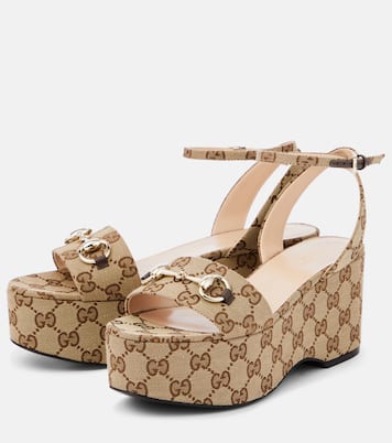 Horsebit GG Canvas platform sandals | Gucci