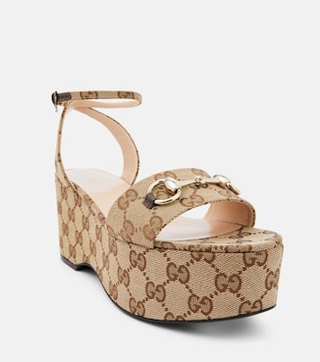Horsebit GG Canvas platform sandals | Gucci