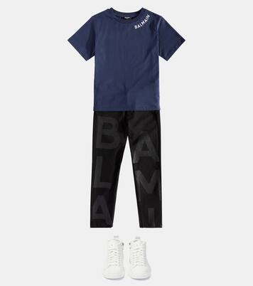 T-shirt in jersey di cotone con logo | Balmain Kids