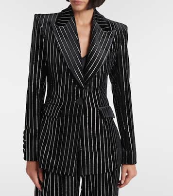 Blazer gessato in velluto con cristalli | Alex Perry