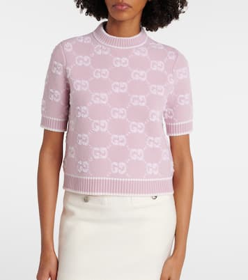 Top de bouclé de lana con GG en jacquard | Gucci