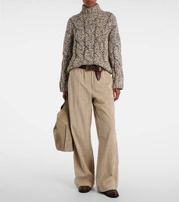 Cable-knit wool and cashmere turtleneck sweater | Brunello Cucinelli