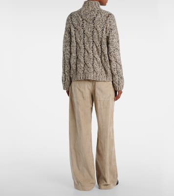 Cable-knit wool and cashmere turtleneck sweater | Brunello Cucinelli