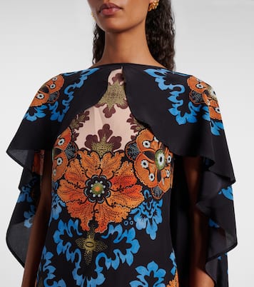 Magic caped floral silk maxi dress | La DoubleJ
