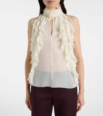 Ruffled cutout silk georgette top | McQueen