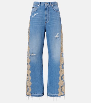 Lace-trimmed wide-leg jeans | Dolce&Gabbana